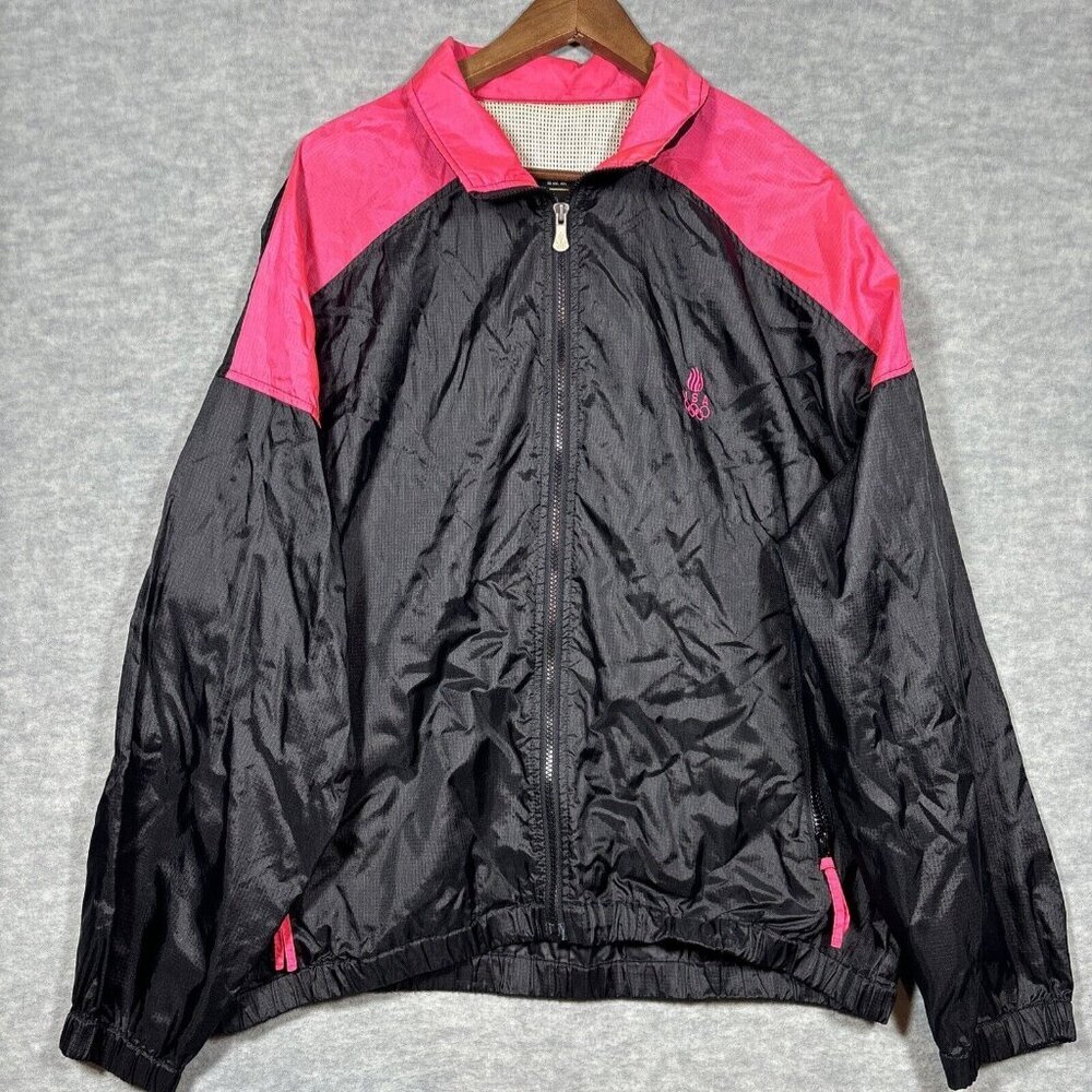 Vtg 90s USA Olympics Women’s Jacket Windbreaker Sz‎ L Black Pink Zip Vented